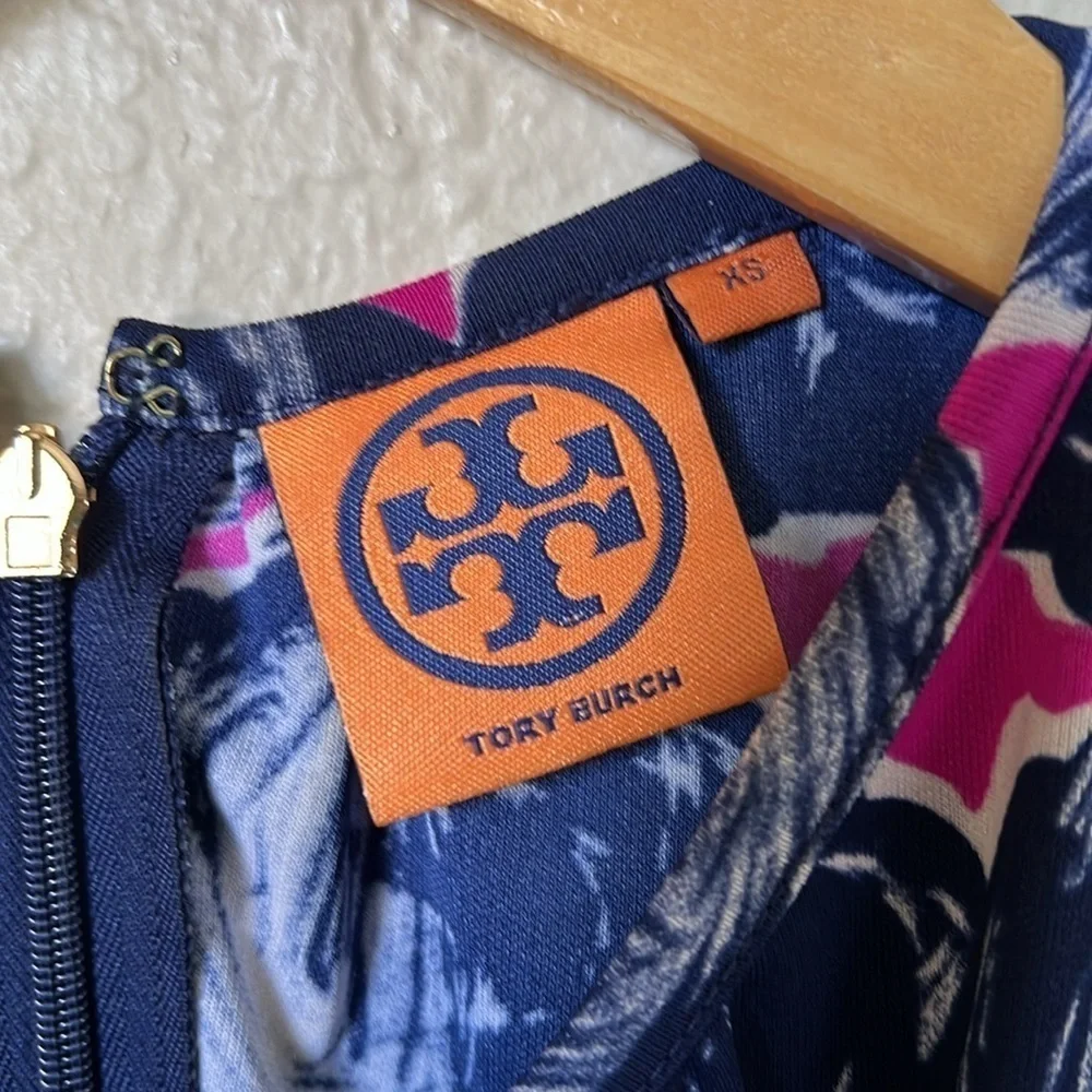 Tory Burch navy and purple printed belted  dress